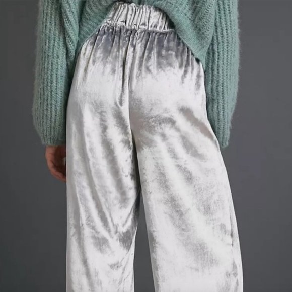 Anthropologie Maeve Anastacia Silver Soft Velvet Wide Leg Pants - Picture 2 of 7